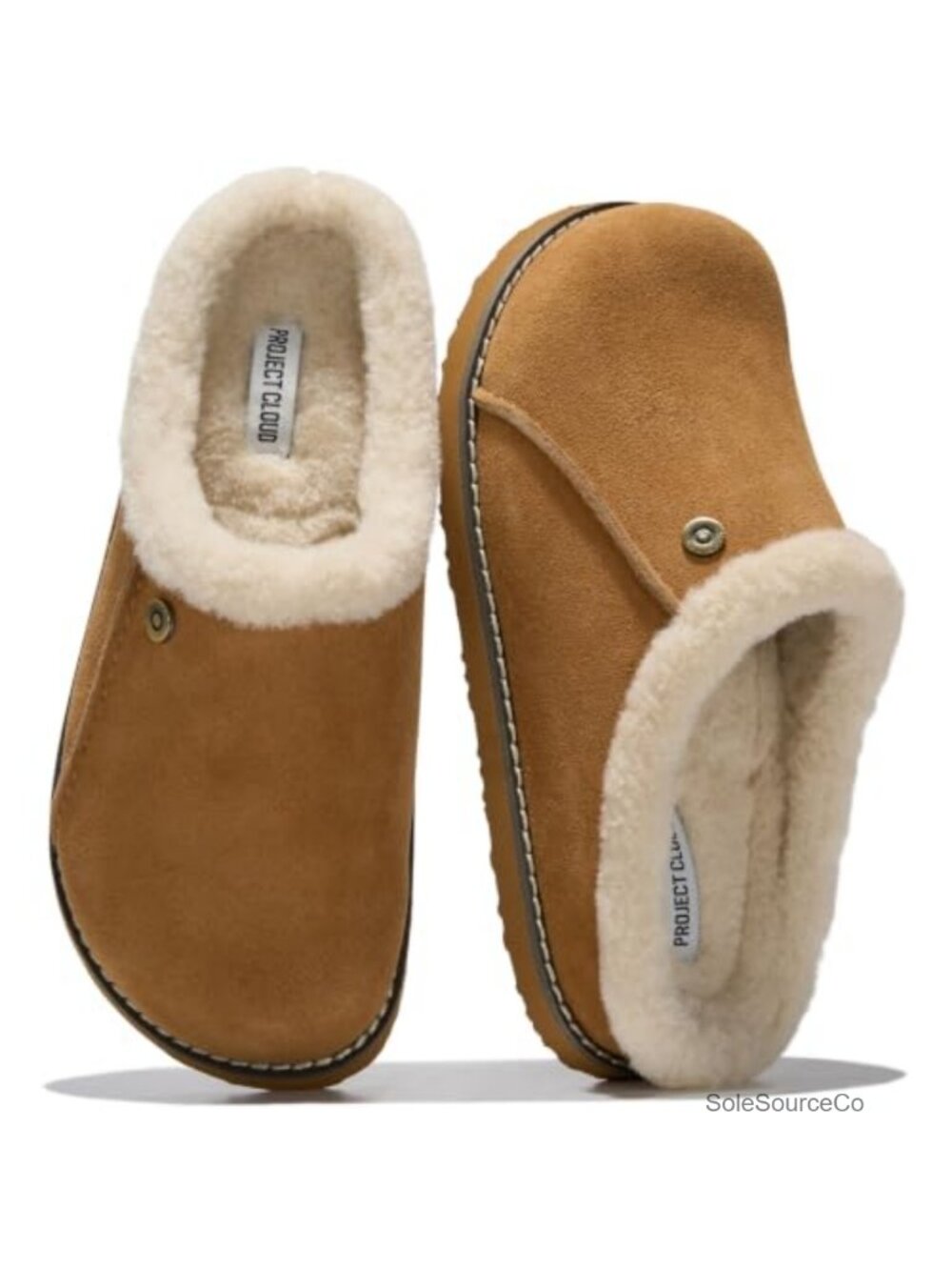 Genuine Leather Shearling Lined Slip On Clogs Mules